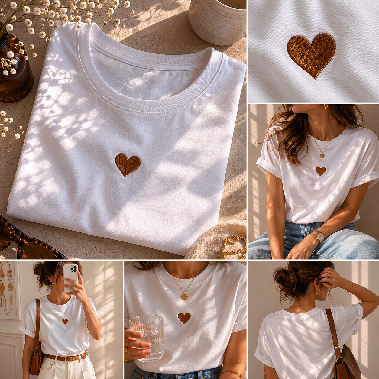 T-shirt un cuore sul cuore chocolat dorée