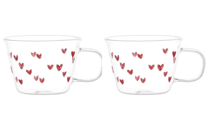 Set Due Tazze - Tappezzeria Cuori Rosso