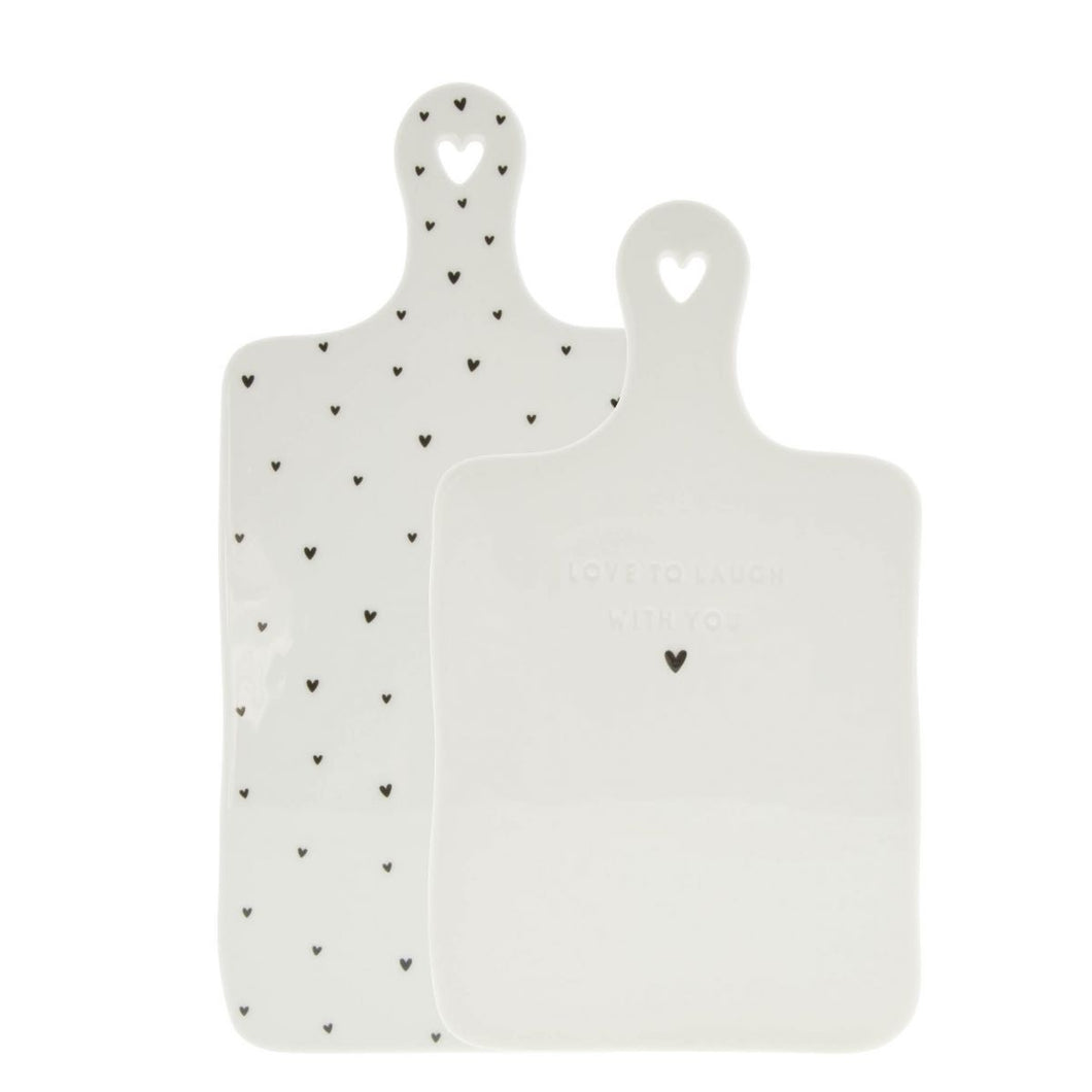 Tagliere - Vassoio In Ceramica Bianco Con Cuoricino Nero